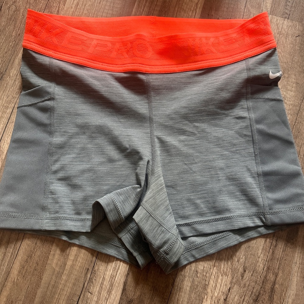 Nike Gray and Orange Athletic Shorts with Moisture-Wicking Fabric
